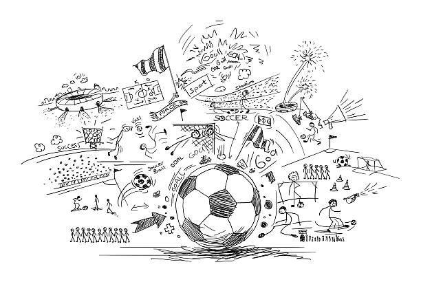 fußball gekritzel - goal scoreboard soccer soccer ball stock-grafiken, -clipart, -cartoons und -symbole