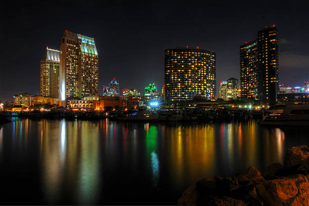 istock Partial San Diego skyline over water at night 535455711