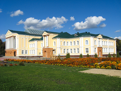 Sedniv village Chernihiv region, Ukraine - September 29, 2012: Architectural ensemble of great building with white columns