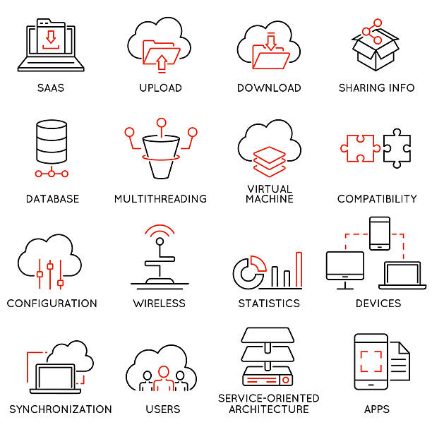 illustrazioni stock, clip art, cartoni animati e icone di tendenza di il il cloud computing, archiviazione dei dati di servizio-parte 2 - construction platform immagine