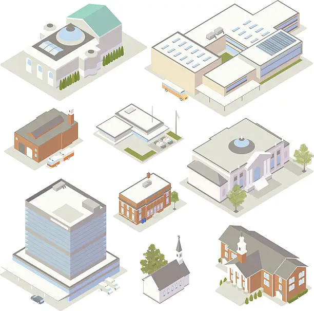 Vector illustration of Civic and Community Buildings Illustration