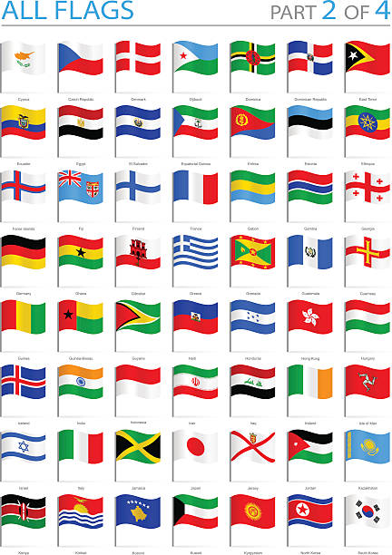 wszystkie flagi państw świata-machający wtyki-ilustracja - france gibraltar stock illustrations