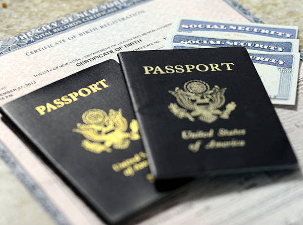 Social Security cards and Passports stock photo