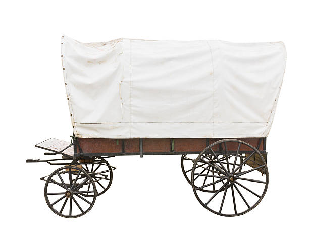 Covered wagon on white Covered wagon with white top isolated on white background horse cart photos stock pictures, royalty-free photos & images