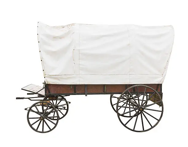 Covered wagon with white top isolated on white background