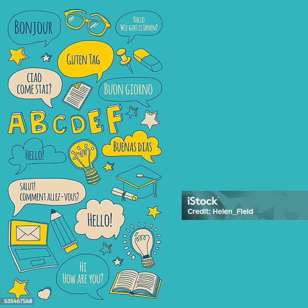 Doodle Vector Icons Foreing Language Learning Stock Illustration - Download Image Now - England, Child, Beginnings