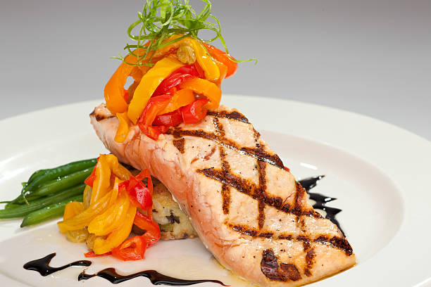 Grilled salmon and vegetables