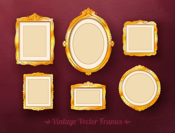 ilustrações de stock, clip art, desenhos animados e ícones de conjunto de molduras vintage dourado barroca. - frame ellipse gold paintings