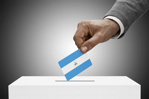 Black male holding flag. Voting concept - Nicaragua