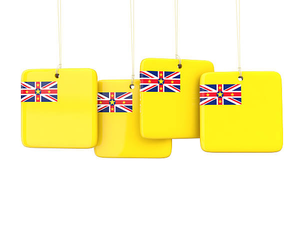 Square labels with flag of niue. 3D illustration