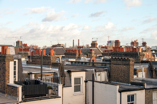 Fulham, West London sky line and rooftops