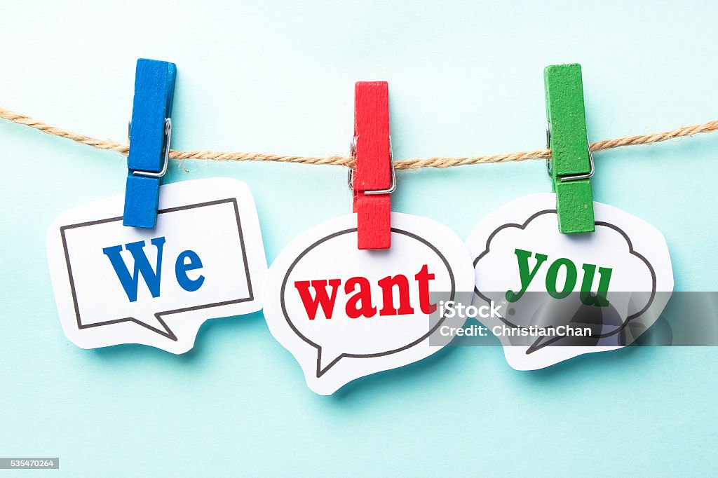 We want you We want you concept paper speech bubbles with line on the light blue background. We Want You Stock Photo