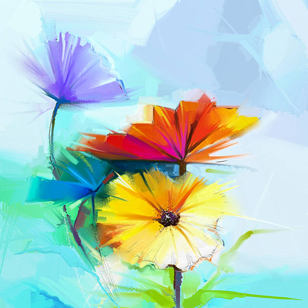 istock Oil painting  yellow, pink and red gerbera, daisy flowers 535470836