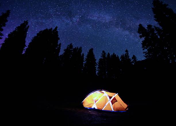 istock Orange Tent under Milky Way at Night. 535471110