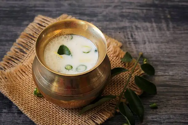 Spiced buttermilk / Sambaram -Refreshing summer drink with buttermilk, selective focus
