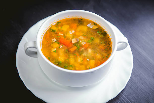 istock vegetable soup on the plate, delicious dish, food 535474362