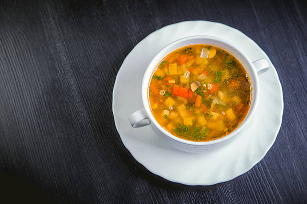 istock vegetable soup on the plate, delicious dish, food 535474416
