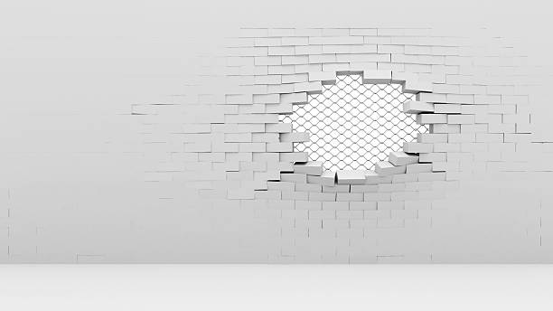 istock Broken Brick Wall with metal lattice 535475417
