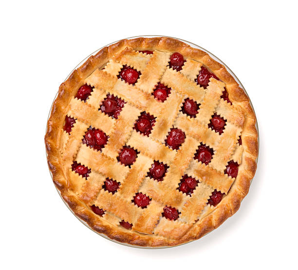 Whole Cherry Pie A aerial view of a whole cherry pie on a white background with a clipping path attached.  Please see my portfolio for other food and drink images. sweet pie photos stock pictures, royalty-free photos & images