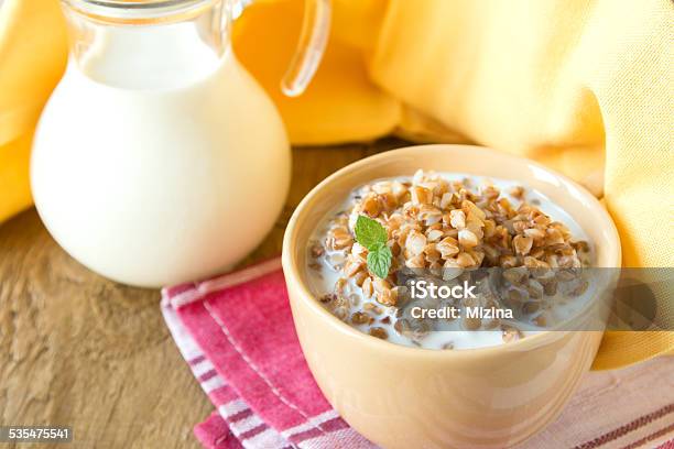 Buckweat With Milk Stock Photo - Download Image Now - Milk, 2015, Boiled