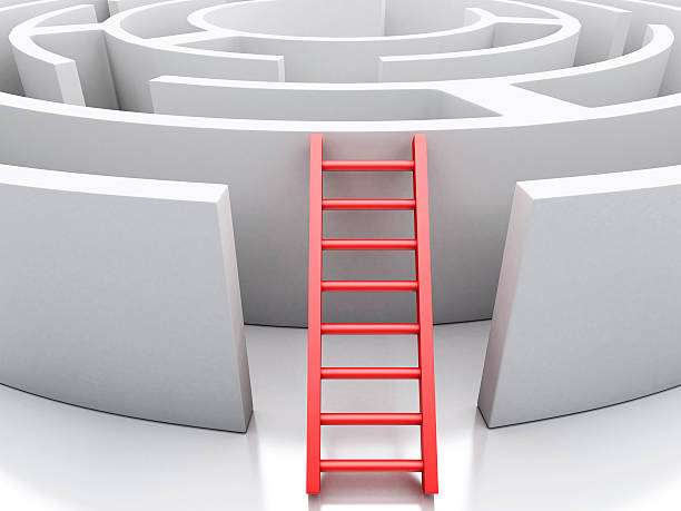 istock 3d White maze with red stairs. 535476540