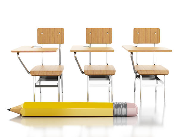 istock 3d School chairs and pencil. Education concept. 535477084