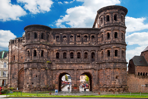 Ancient Roman city gate Porta Nigra in Trier on the Moselle. One of the most famous landmarks in Germany.