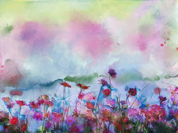 istock Watercolour flowers painting.Flowers in soft color 535478341
