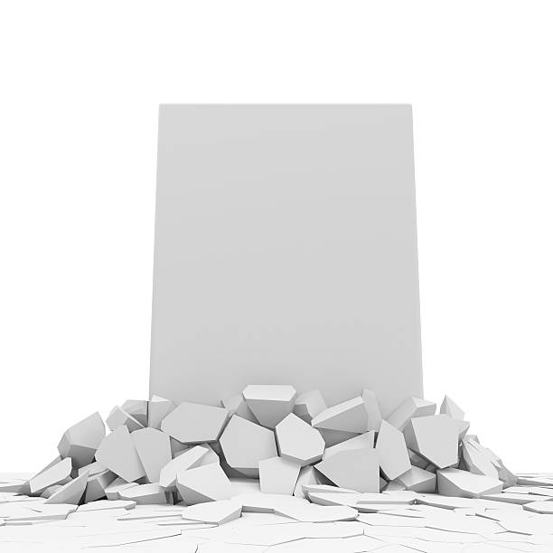 Abstract Illustration of Solid Concrete Block Breaking Through From Floor stock photo