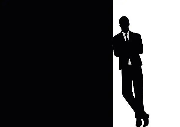 Vector illustration of Businessman Leaning At Black Blank Space