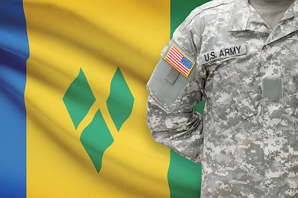 istock American soldier with flag - Saint Vincent and the Grenadines 535482065