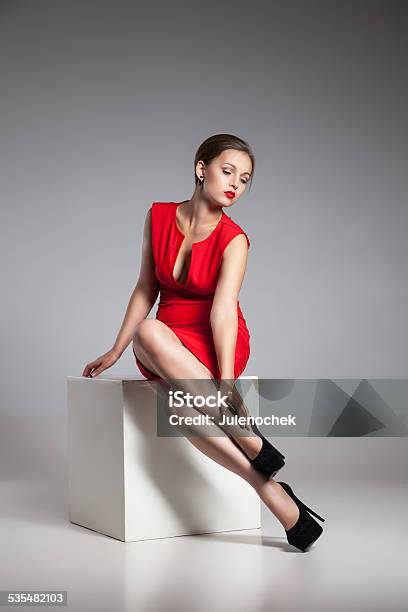 Fashion Photo Of Young Woman In Red Dress Stock Photo - Download Image Now - Adult, Arts Culture and Entertainment, Beautiful People