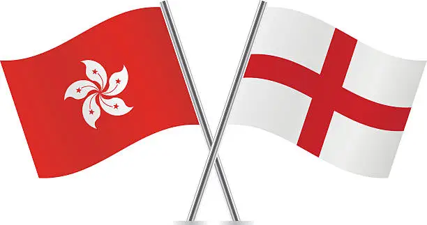 Vector illustration of England and Hong Kong flags. Vector.