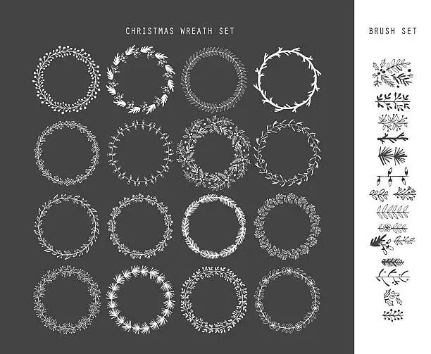 Vector illustration of Christmas hand drawing sketch wreath set for design