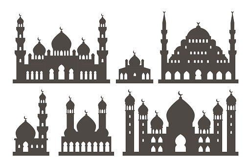 Islamic mosque silhouette set illustration vector