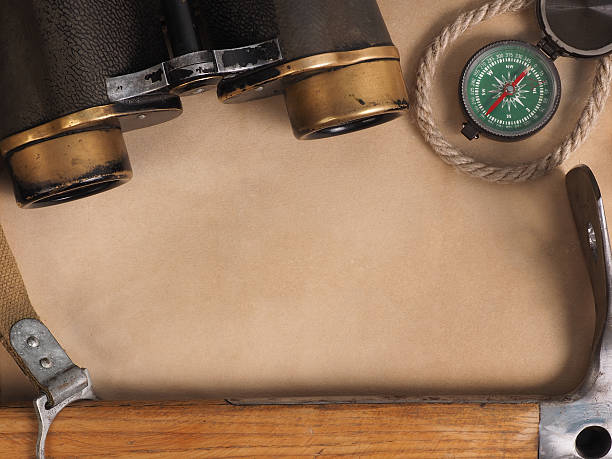 istock Concept. scene expedition in retro style closeup 535485396