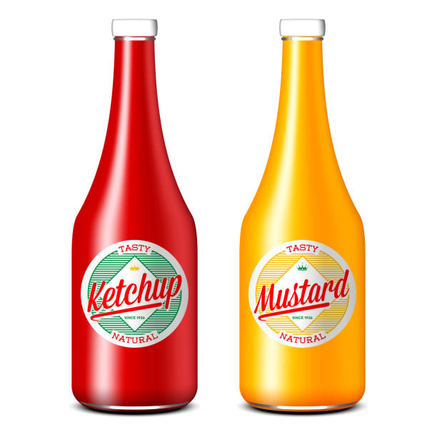 бутылки кетчуп и горчица - mustard bottle sauces condiment stock illustrations