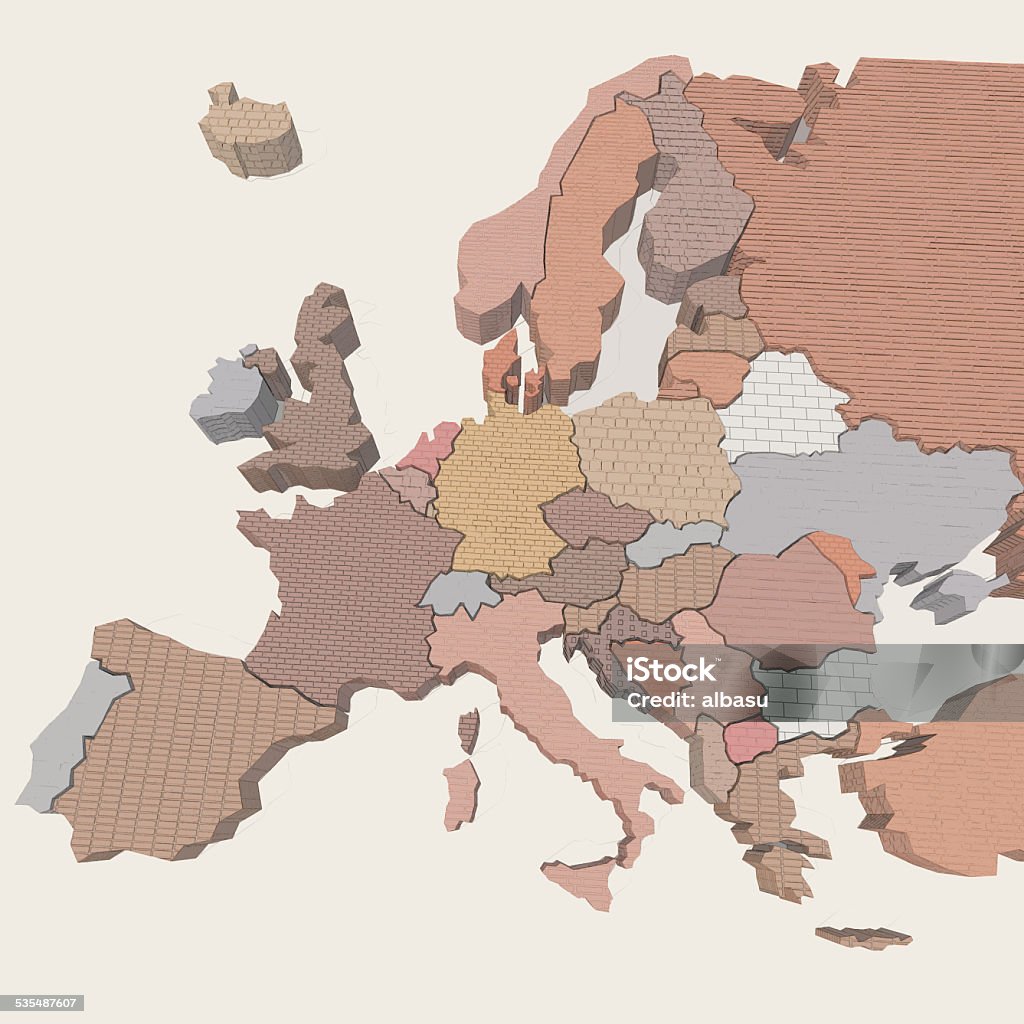 Europa 3D map with grunge brick materials 3D Europe map with grunge brick materials 2015 Stock Photo