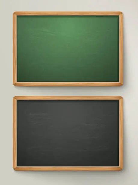 Vector illustration of blank black chalkboard set