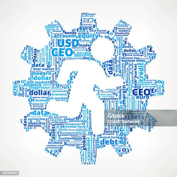 Stick Figure And Gear On Business And Finance Word Cloud Stock Illustration - Download Image Now