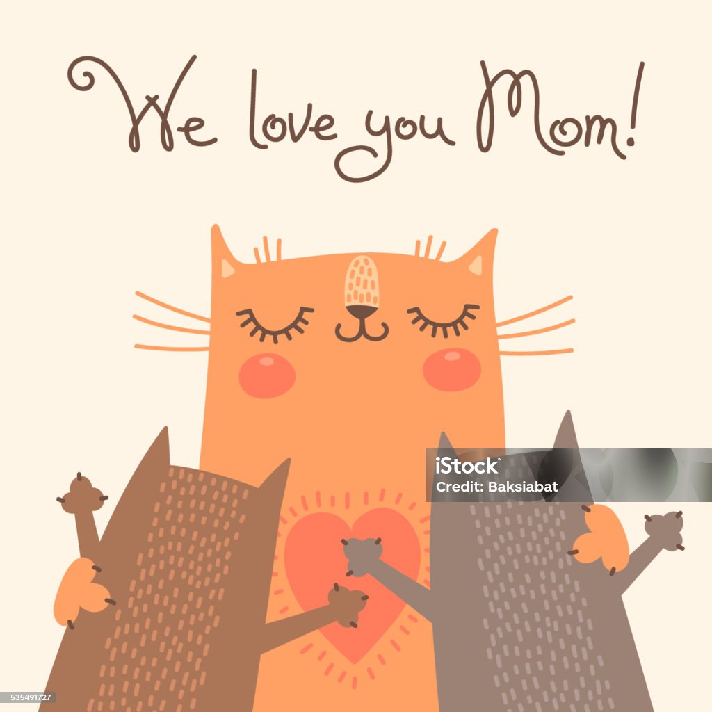 Schöne Karte für Muttertag mit Katzen - Lizenzfrei 2015 Vektorgrafik