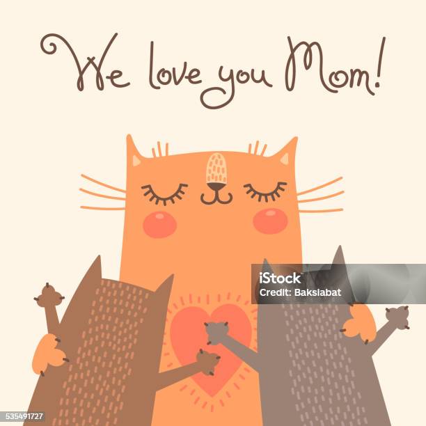 Schöne Karte Für Muttertag Mit Katzen Stock Vektor Art und mehr Bilder von 2015 - 2015, Abstrakt, Bildhintergrund