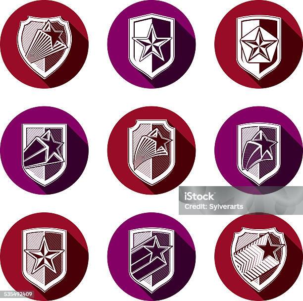 War Roles Emblems Heraldry Set Of Military Forces Emblems Detailed Shields Stock ...
