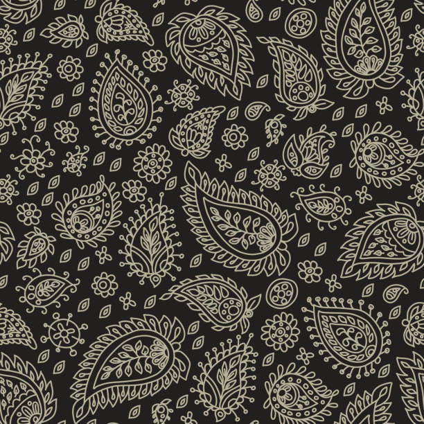 paysley_bw - paisley textile floral pattern pattern stock illustrations