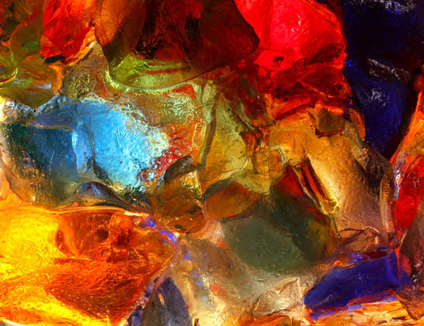 Closeup of back lit stained abstract glass pattern