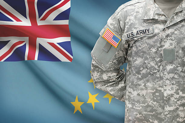 istock American soldier with flag on background - Tuvalu 535494027