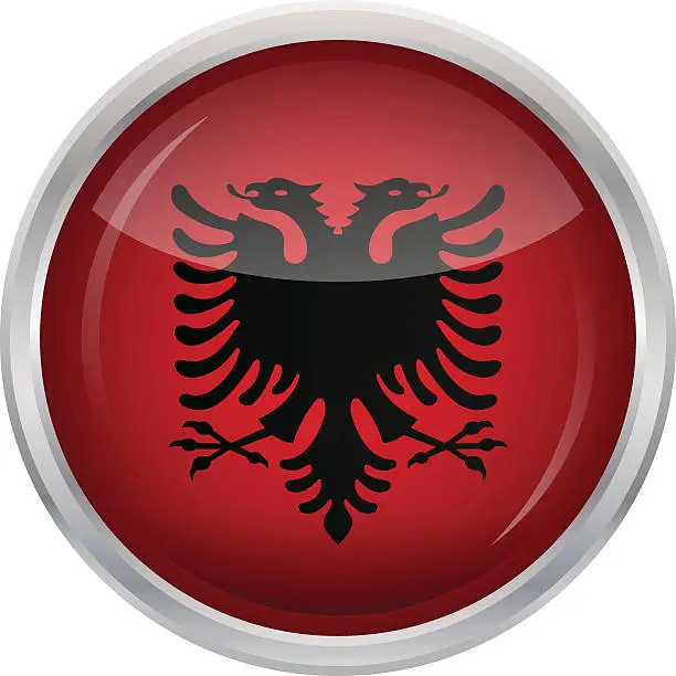 Vector illustration of Glossy Button - Flag of Albania