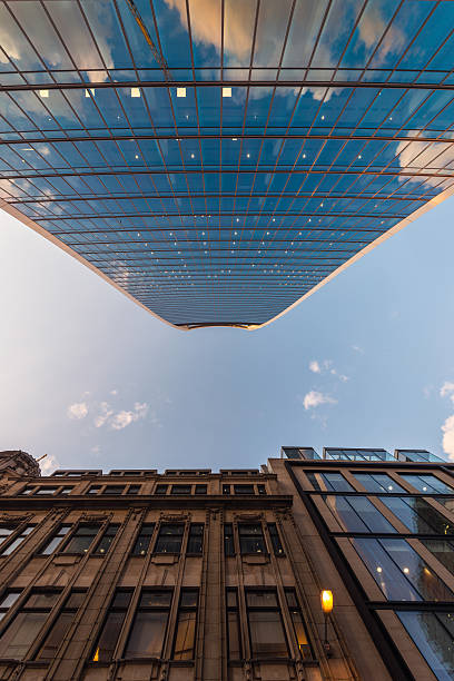 Detailed view from modern building exterior against sky stock photo