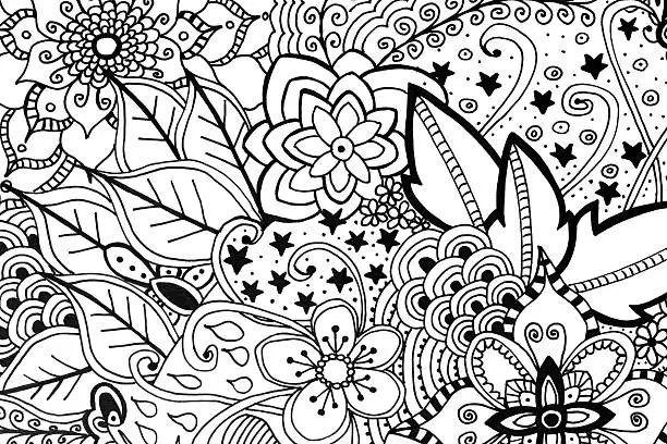 Adult coloring book hand drawn illustration, new stress relieving trend