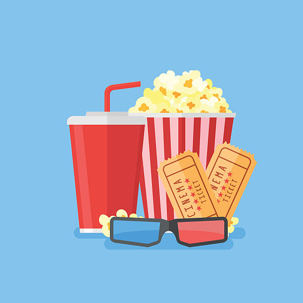 ilustrações, clipart, desenhos animados e ícones de modelo de cartaz de cinema. design em estilo de cinema de tela plana. - popcorn